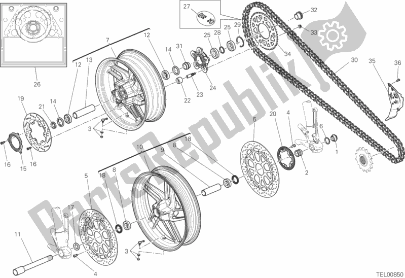 All parts for the 026 - Ruota Anteriore E Posteriore of the Ducati Monster 821 Dark Brasil 2016